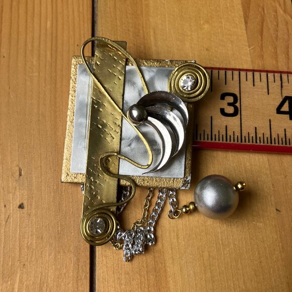 Modern Mixed Metal Collage Brooch Lapel Pin Hand Crafted by Connie Nanaimo BC - Picture 6 of 8